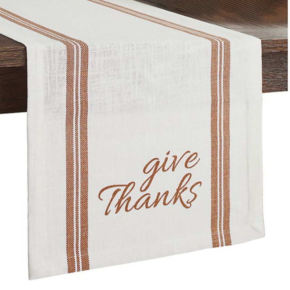 harvest give thanks border 14in x 90in table runner/ off white